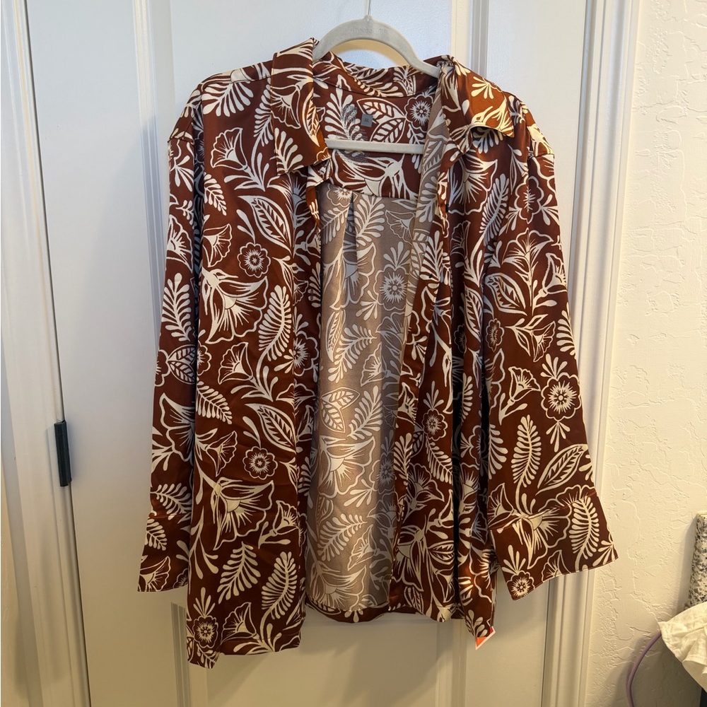 Target Brown Floral Button-Front Top